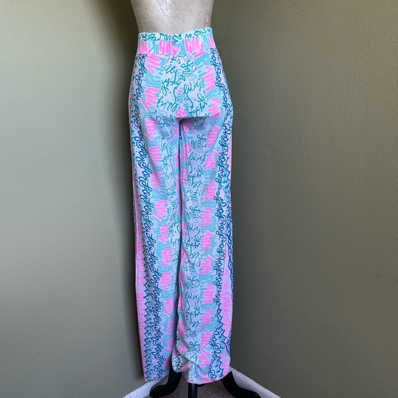 Lilly Pulitzer Vibrant Pink and Blue Wide Leg Logo Detail Pants Sz S - Picture 4 of 10